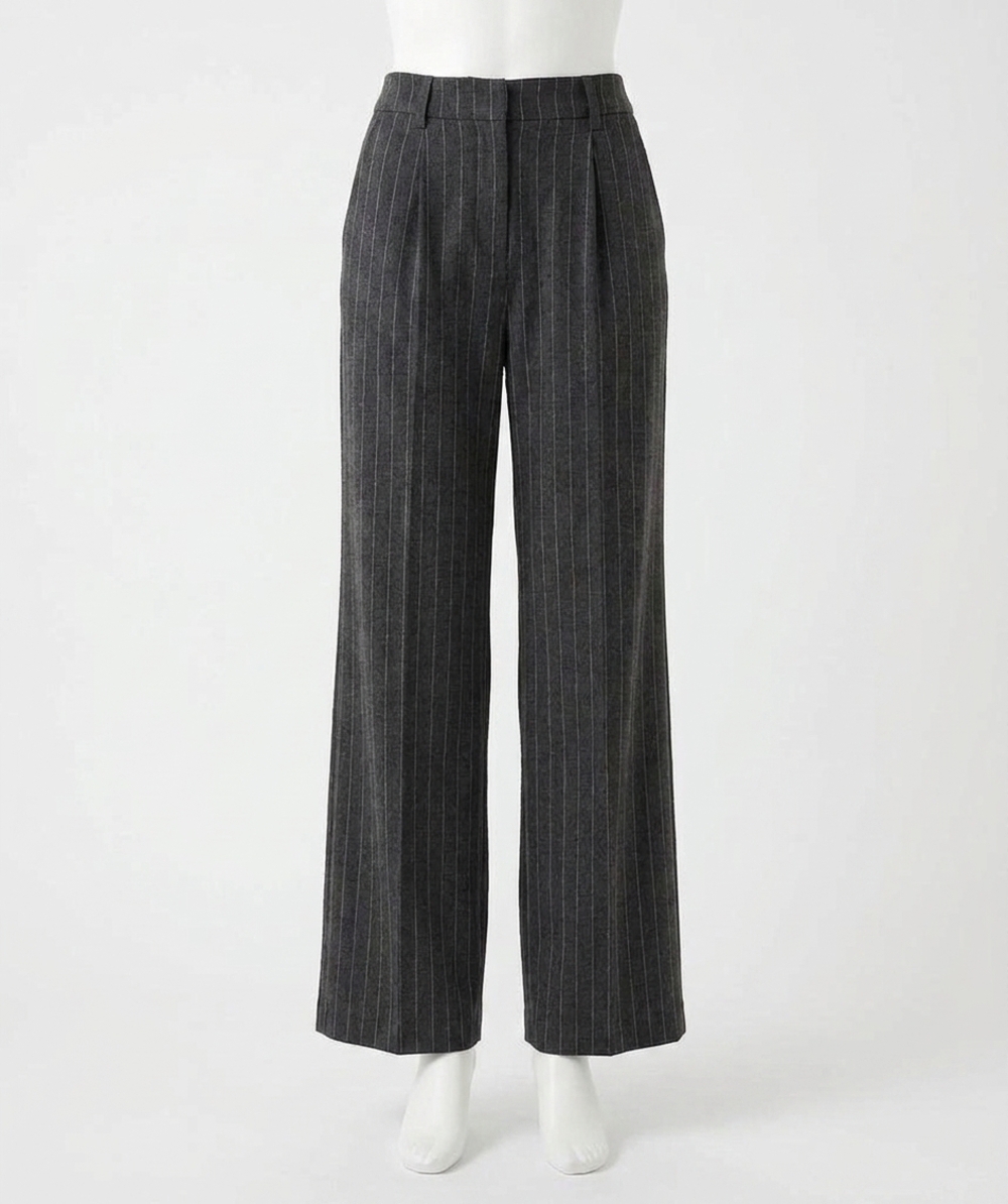 NEW ESQUALO tessan rhinestone studs stripe trousers in dark grey melange